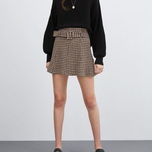 ZARA Tweed Mini Skirt With Belt